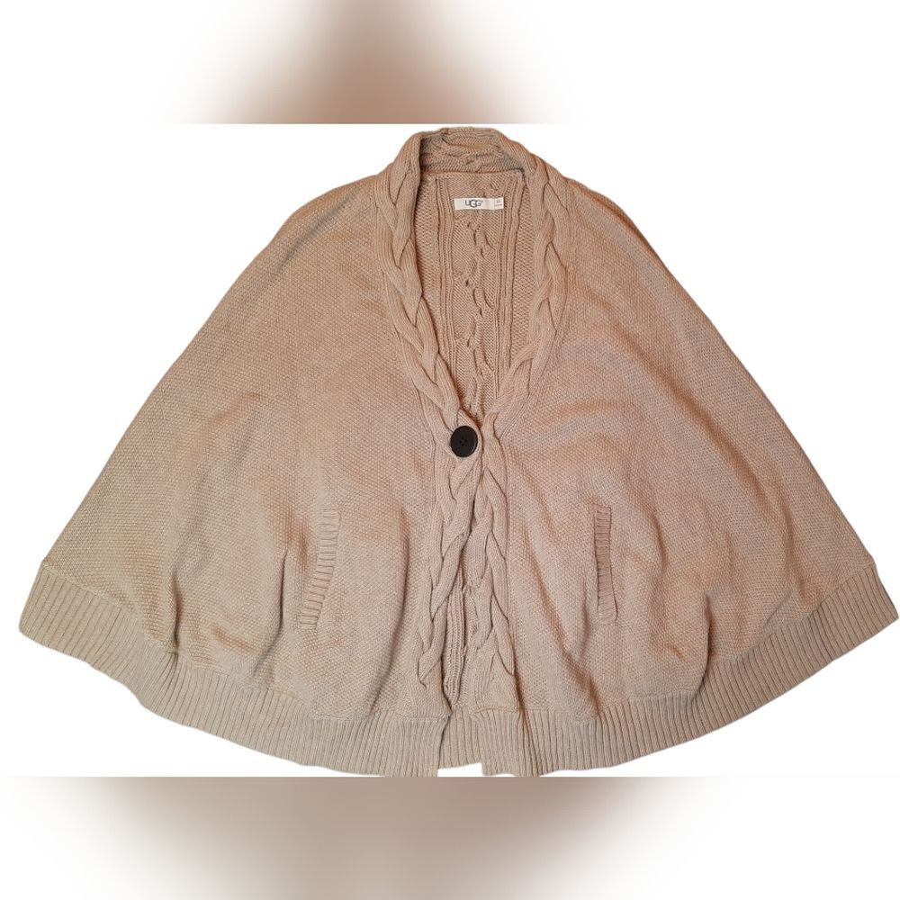 UGG Anjeline Poncho Sweater Womans XS/Small Tan Cable Knit Preppy Nature